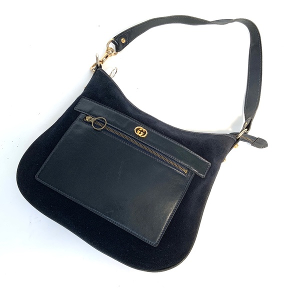 Vintage Gucci bag in navy blue suede and leather, early 1980s - Picture 1 of 11